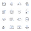 Market research and study line icons collection. Survey, Data, Focus group, Demographics, Analysis, Target market