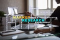 Market research words cloud on the virtual screen Royalty Free Stock Photo