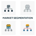 Market Segmentation icon set. Four elements in diferent styles from content icons collection. Creative market segmentation icons Royalty Free Stock Photo