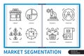 Market segmentation infographics linear icons collection