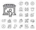 Market seller line icon. Wholesale store buyer sign. Salaryman, gender equality and alert bell. Vector