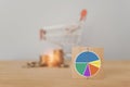 Market share, marketing business concept. Business strategy to increase sales volume. circle pie chart on arranged wooden cube Royalty Free Stock Photo