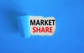 Market share symbol. Concept words Market share on beautiful white paper. Beautiful blue table blue background. Business and Royalty Free Stock Photo