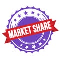 MARKET SHARE text on red violet ribbon stamp