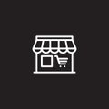 Market, shop line icon, outline vector sign, linear white pictogram isolated on black.