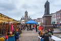 Market shoppers at the Market Square in the center of Delft, Netherlands