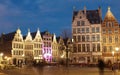 Market Square In Antwerp At Night Royalty Free Stock Photo