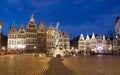 Market Square In Antwerp At Night Royalty Free Stock Photo