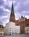 Market square with cathedral in the old town of Schwerin Royalty Free Stock Photo