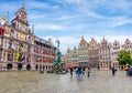 Market square in center of Antwerp with Brabo fountain and City Hall, Belgium Royalty Free Stock Photo
