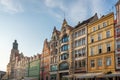 Market Square colorful buildings and St Elizabeth Church Tower - Wroclaw, Poland