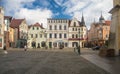 Market square with houses in Zary, Poland