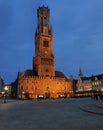 Belfry Tower by Night - Bruges, Belgium Royalty Free Stock Photo