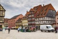 Market square with old buildings in Quedlinburg