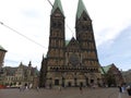 Market square with old historic cathedral church in germany