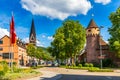 Market square with town hall and town hall tower, Ettlingen, Germany, Black Forest, Baden-Wuerttemberg, Germany, Europe. Downtown Royalty Free Stock Photo