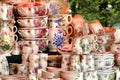 Market stall with flowery painted porcelain pottery