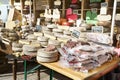 Market stall France French sausages and Cheese