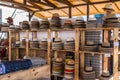 Market stall with hats for selling Royalty Free Stock Photo