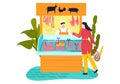 Market stall, meat products flat style, street shop, beef from farm, fresh pork, cartoon vector illustration, isolated