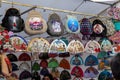 A market stall at the Rastro flea market in Madrid with typical Spanish hand fans which are very welcome during the warm summer mo