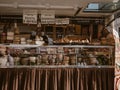 market stall selling cheese and traditional products. Italian tr Royalty Free Stock Photo