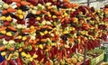 Strings of chilli peppers Royalty Free Stock Photo