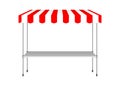 Market stall of table and tent roof, vector illustration. Portable outdoor kiosk with canopy, template