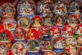 Market stall with traditional Christmas decorations exposed on sale Royalty Free Stock Photo