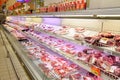 Market stalls with fresh meat: beef, pork shop Carousel