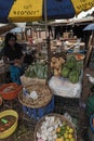 Market stalls and saleswoman in Livingstone, Zambia