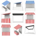 Market stand kiosk stall with striped awning for promotion sale