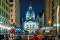 Market Street and the Indiana Statehouse at night, in Indianapolis, Indiana Royalty Free Stock Photo