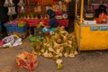 Market on the street. The saleswoman fresh onion. Manila, Philippines.