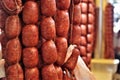 Pork chorizos Honduras traditional food on a market display Honduras