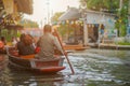 Market, tourists visiting by boat, located in Bangkok, Amphawa Floating market, Amphawa, Tourists visiting by boat, Thailand Royalty Free Stock Photo