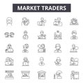 Market traders line icons, signs, vector set, outline illustration concept