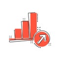 Market trend icon in comic style. Growth arrow with magnifier cartoon vector illustration on white isolated background. Increase