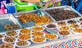 Market with various types of edible insects Royalty Free Stock Photo