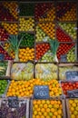 Market stall with fruits and vegetables in small grocery shop Royalty Free Stock Photo