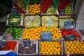 Market stall with fruits and vegetables in grocery shop Royalty Free Stock Photo
