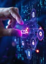 Marketer Interacting with a Customer Data Platform CDP Interface for Enhanced Data Unification and Marketing