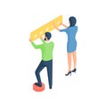 Marketers improve website ranking isometric vector concept. Male and female characters set gold board with stars.