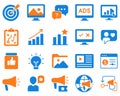 Marketing and advertising solid icons set isolated on white background digital marketing and business solution concept Royalty Free Stock Photo
