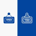 Marketing, Board, Sign, Open Line and Glyph Solid icon Blue banner Line and Glyph Solid icon Blue banner Royalty Free Stock Photo