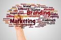 Marketing Branding word cloud and hand with marker concept Royalty Free Stock Photo