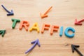 Marketing business, commerce and digital marketing strategy concept. Color highlight arrows pointing around TRAFFIC letters