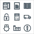 Marketing business line icons. linear set. quality vector line set such as exclamation mark, factory, award, truck, calculator,