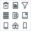 marketing business line icons. linear set. quality vector line set such as tag, internet, phone, book, ecommerce, menu, filter,