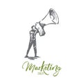 Marketing, business, megaphone, e-commerce, promotion concept. Hand drawn isolated vector.